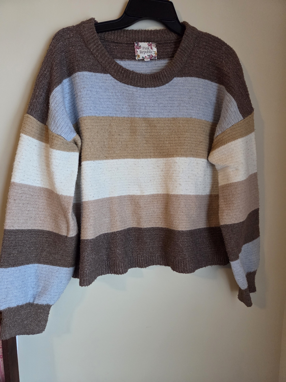 Pink Republic Brown, Cream, Tan & Light Blue Striped Knit Sweater
